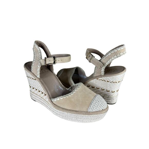Vince Camuto Artemea Wedge Sandals Beige Suede Espadrille Heels Size 11 - Picture 4 of 9